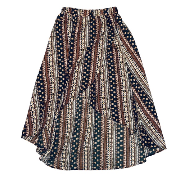 SHEIN Hi-low boho hippie brown, black and tan skirt size medium - Picture 6 of 6